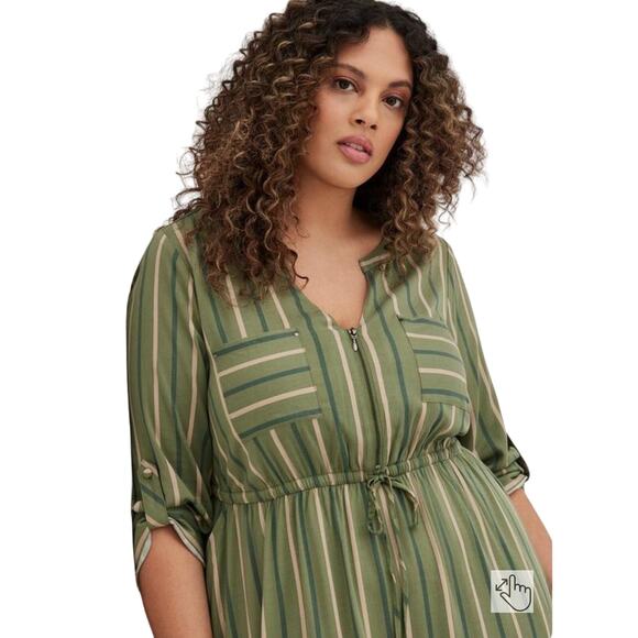 Torrid Plus Mini Challis Stripe Green High-Low Shirt Dress Size 22 - Picture 2 of 9